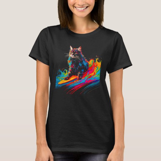 Maine Coon Cat Surf 1 Tシャツ (正面)