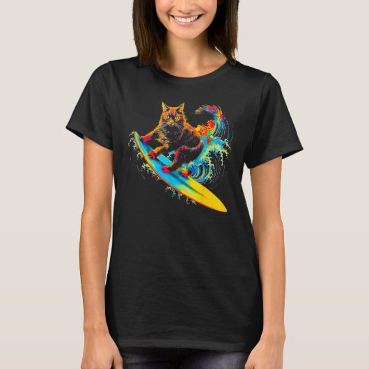 Maine Coon Cat Surf Tシャツ (正面)