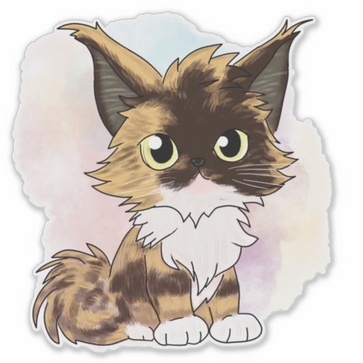 Maine coon cat watercolor シール (正面)