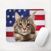 Maine Coon Cat With American Flag マウスパッド (マウス)