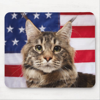 Maine Coon Cat With American Flag マウスパッド