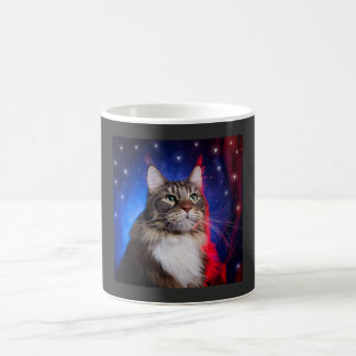 Maine Coon Cat With Red White Blue Aura And Stars コーヒーマグカップ