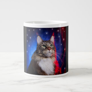 Maine Coon Cat With Red White Blue Aura And Stars ジャンボコーヒーマグカップ