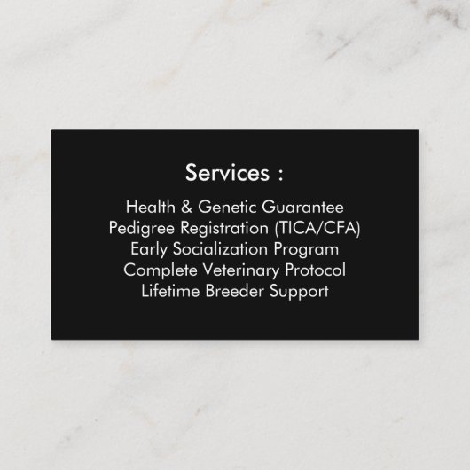 Maine Coon Cattery & Professional Breeder Black 名刺 (裏面)