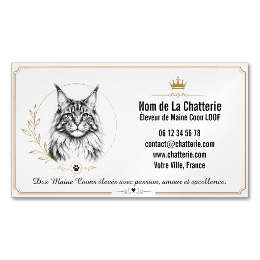 Maine Coon Chatterie LOOF Personnalisée Moderne マグネット名刺 (正面)