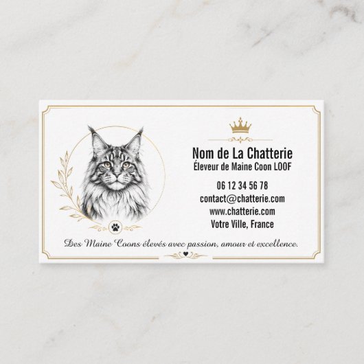 Maine Coon Chatterie LOOF Personnalisée Moderne 名刺 (正面)
