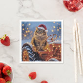 Maine Coon Christmas Cat On an Old Tractor スタンダードカクテルナプキン (インサイチュ)