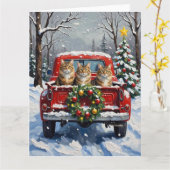Maine Coon Christmas Red Truck Holiday カード (黄色い花)