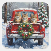Maine Coon Christmas Red Truck Holiday スクエアシール (正面)