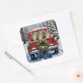 Maine Coon Christmas Red Truck Holiday スクエアシール (封筒)