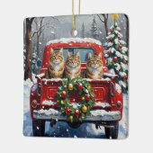 Maine Coon Christmas Red Truck Holiday セラミックオーナメント (左)