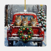 Maine Coon Christmas Red Truck Holiday セラミックオーナメント (裏面)