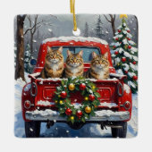 Maine Coon Christmas Red Truck Holiday セラミックオーナメント (正面)
