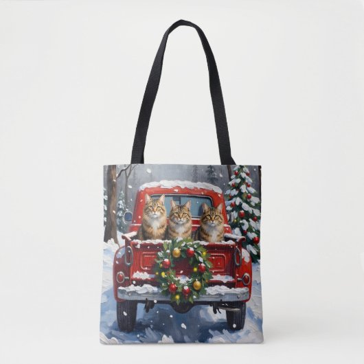 Maine Coon Christmas Red Truck Holiday トートバッグ (正面)