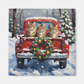 Maine Coon Christmas Red Truck Holiday マグネット (正面)