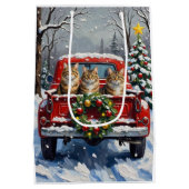 Maine Coon Christmas Red Truck Holiday ミディアムペーパーバッグ (裏面)