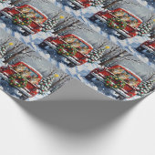 Maine Coon Christmas Red Truck Holiday ラッピングペーパー (角)