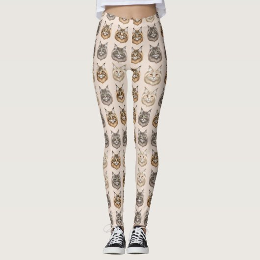 Maine Coon Cute Cat Lover Pattern レギンス (正面)
