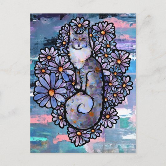 Maine Coon Dilute Calico Cat Purple ポストカード (正面)