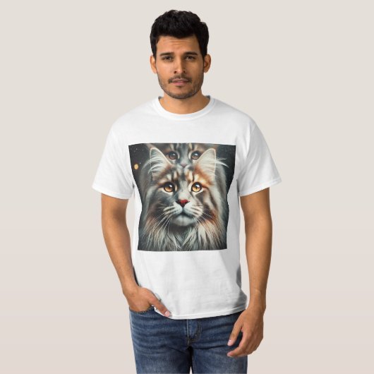 Maine Coon: Elegancia en Doble Exposición Tシャツ (正面フル)