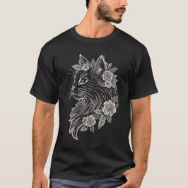 Maine Coon Floral Cat T-Shirt Tシャツ