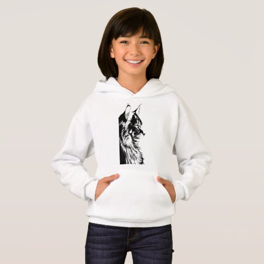 Maine Coon Girl's Pullover White Hoodie Kids' (正面フル)