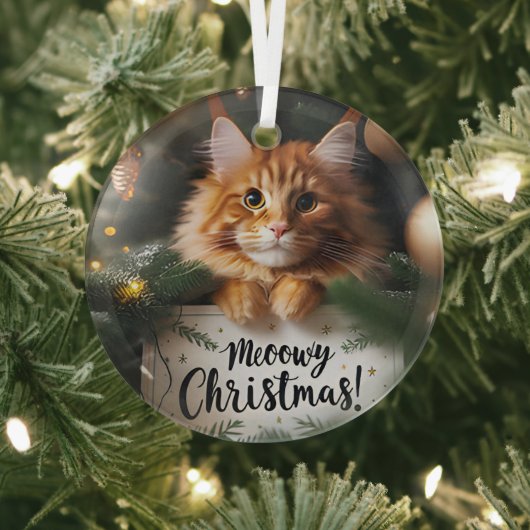 Maine Coon Kitten Meowy Christmas Glass Ornament ガラスオーナメント (インサイチュ)