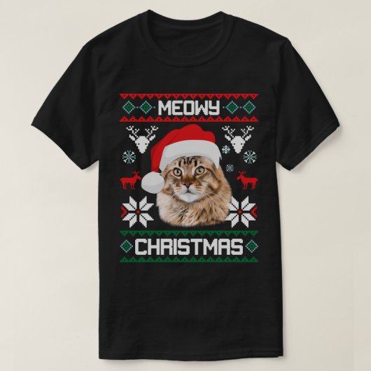 Maine Coon Meowy Christmas Ugly Sweater Cat Gift L Tシャツ (デザイン正面)
