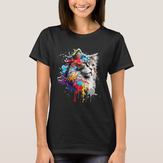 Maine Coon Paint Splatter Cat  Splatter Paint Tシャツ (正面)