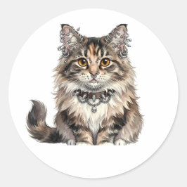 Maine Coon Punk Cat Round Sticker ラウンドシール