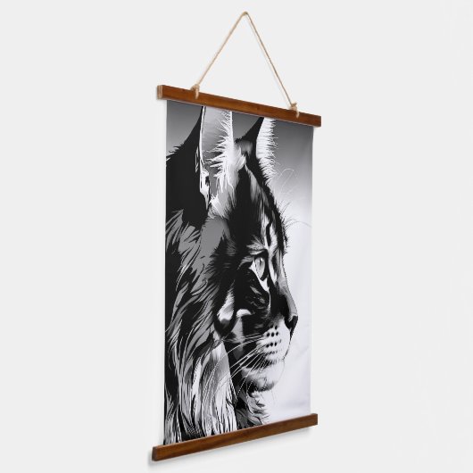 Maine Coon Tapestry: Black & White Cat Wall Hangin 吊り下げ型タペストリー (傾斜あり)