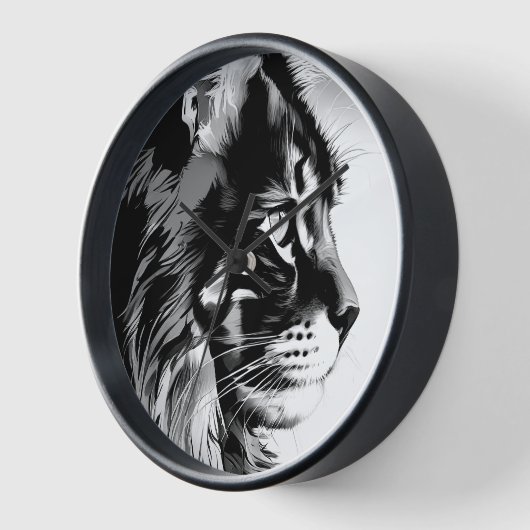 Maine Coon Wall Clock: Black & White Cat Home Deco 壁時計 (傾斜)
