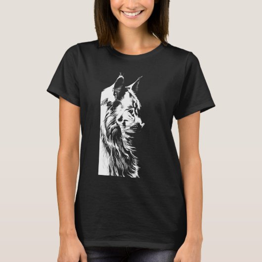 Maine Coon Women's Black T-Shirt Cat Portrait Tシャツ (正面)