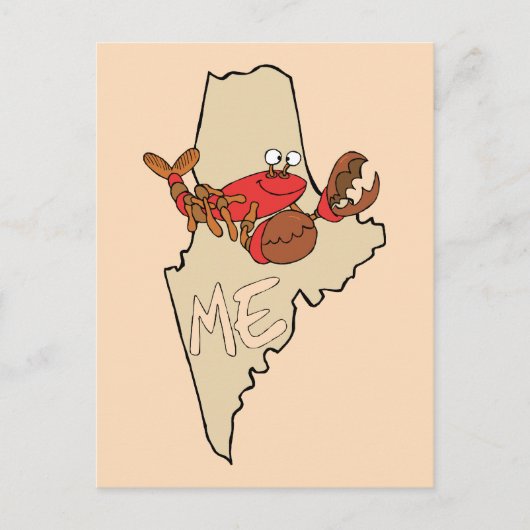 Maine ME Cartoon Map with Lobster Art Postcard ポストカード (正面)