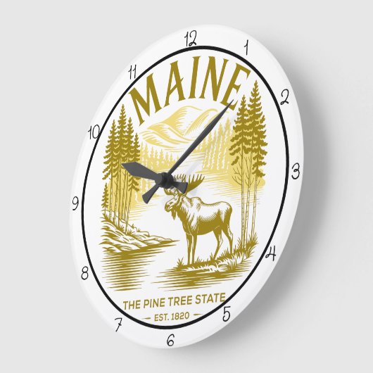 Maine Pine Tree State Moose  ラージ壁時計 (傾斜)