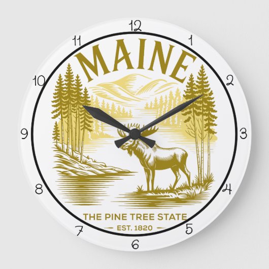 Maine Pine Tree State Moose  ラージ壁時計 (正面)