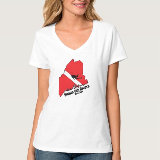 Maineiac Divers SilhuetteロゴWomens V Neck Tシャツ (正面)