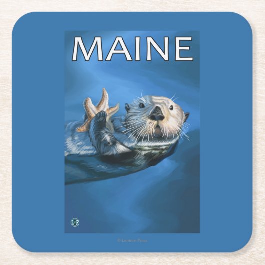 MaineSeaのカワウソ場面 スクエアペーパーコースター (正面)