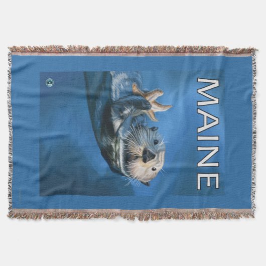 MaineSeaのカワウソ場面 スローブランケット (正面)