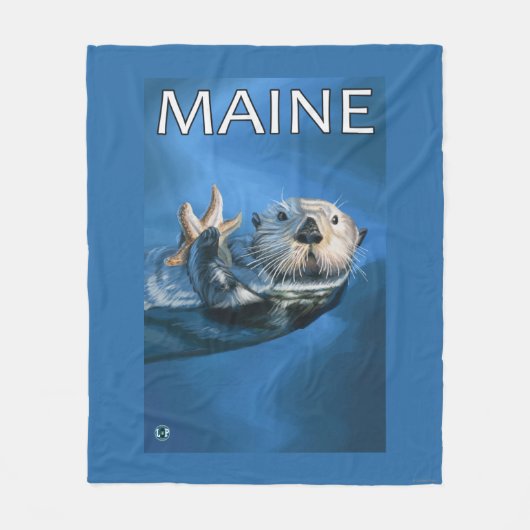 MaineSeaのカワウソ場面 フリースブランケット (正面)