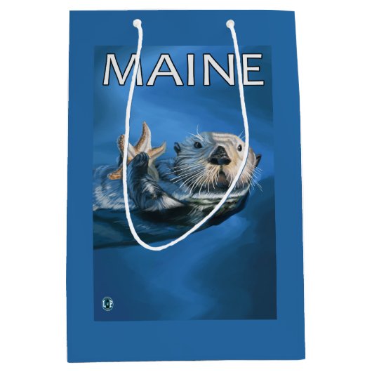 MaineSeaのカワウソ場面 ミディアムペーパーバッグ (正面)