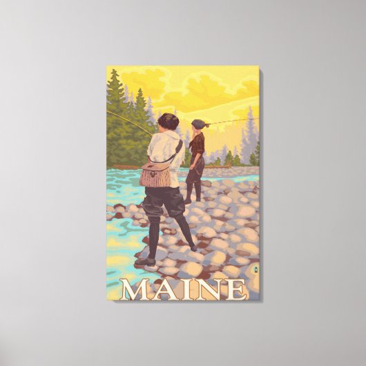 MaineWomenフライ釣りシーン キャンバスプリント (正面)