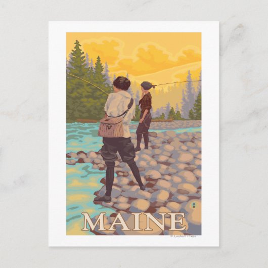 MaineWomenフライ釣りシーン ポストカード (正面)