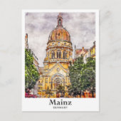 Mainzドイツ旅行用水の色スケッチ手描き ポストカード (正面)