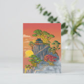 Maison japonnaise et bonzaï sur les roches. ポストカード (スタンド正面)
