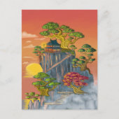 Maison japonnaise et bonzaï sur les roches. ポストカード (正面)