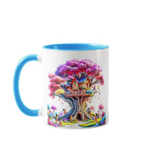 Maison perchée dans un arbre magique.