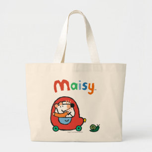 Maisyはかわいく赤い車を運転します ラージトートバッグ