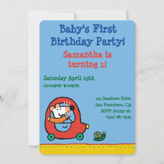 Maisyはかわいく赤い車を運転します 招待状 (正面)
