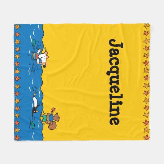 Maisyはビーチで泳ぐことを行きます フリースブランケット (正面(横))